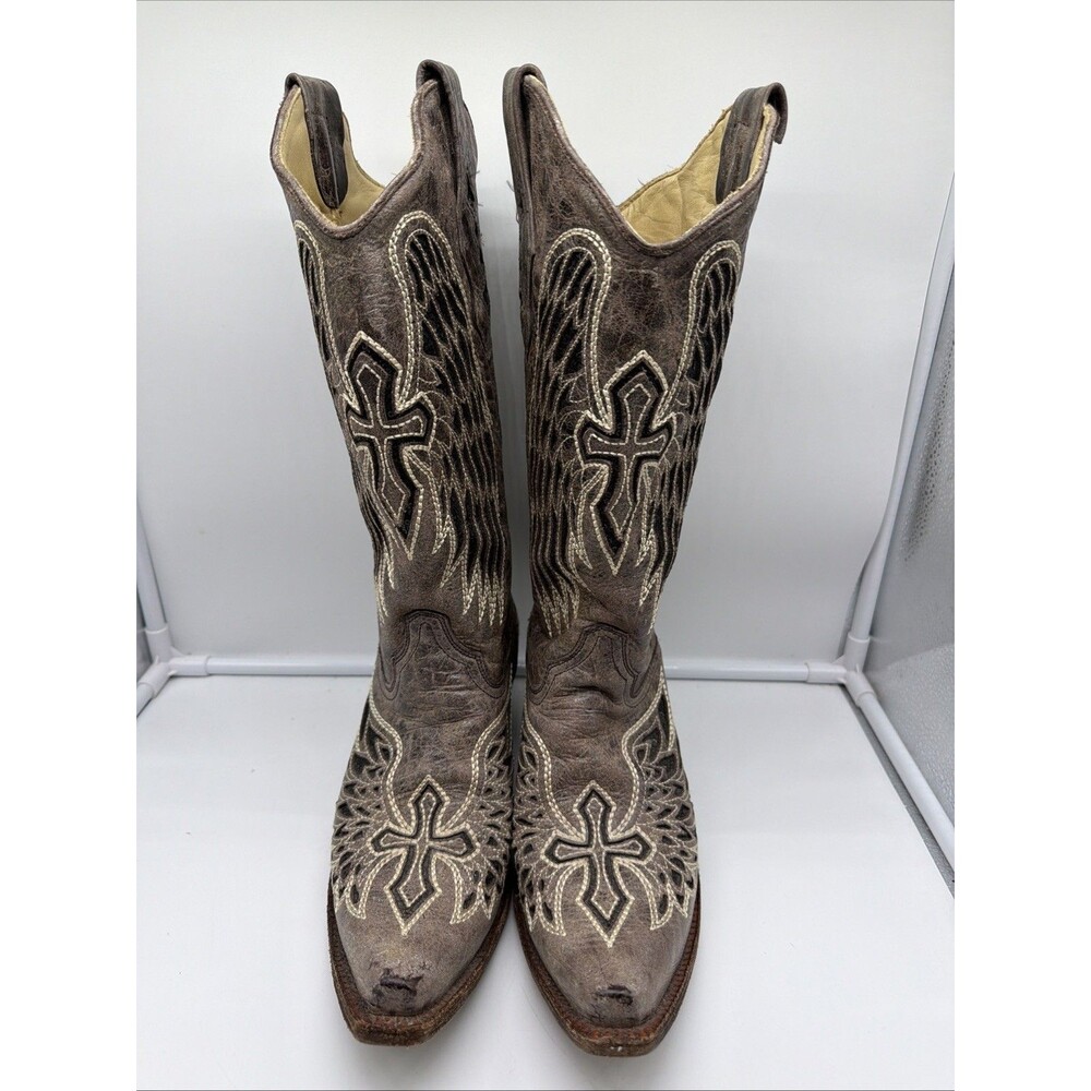 Women's 9.5M Corral Cowboy Boots A1241 Angel, Wing, Cross, Sequins Inlay VTG